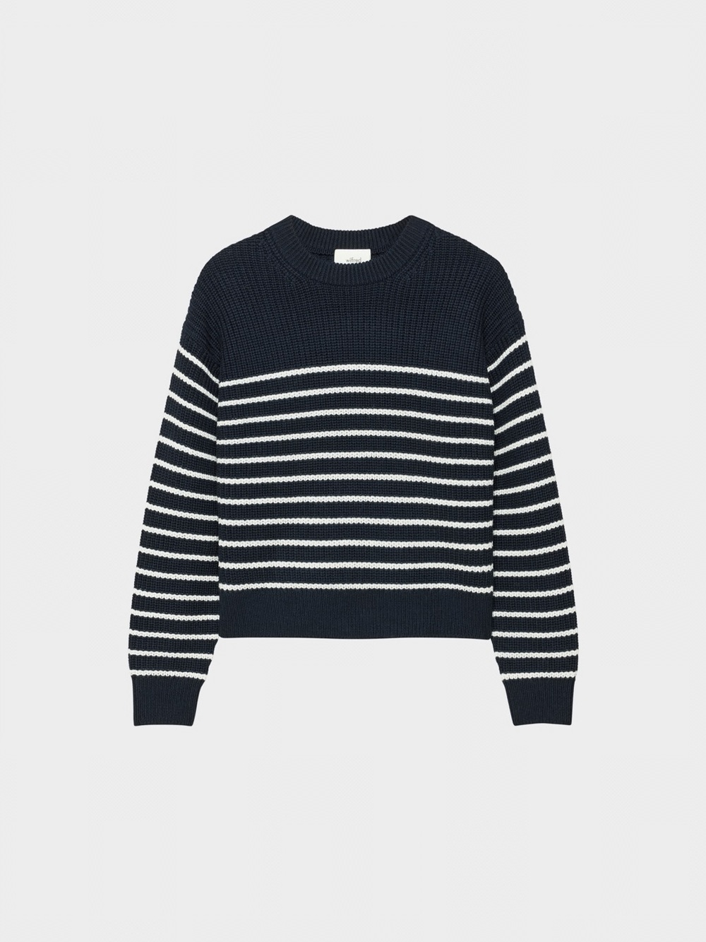 Wilfred Navy and White Striped Crew Sweater